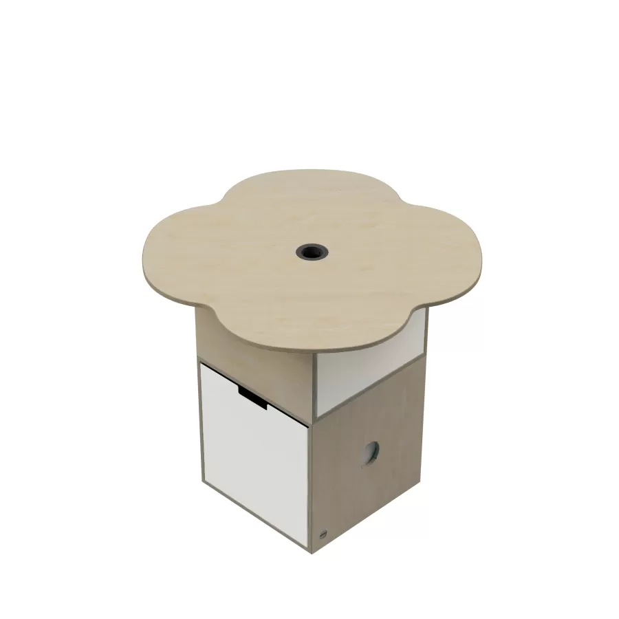 ACTIVE rectangular tabletop 120x80, 4x ACTIVE BOX 1-unit, 4x ACTIVE metal drawer, 2x ACTIVE base FLÖTOTTO - ACTIVE Tischplatte Whiteboard-Oberfläche Blume Ø80